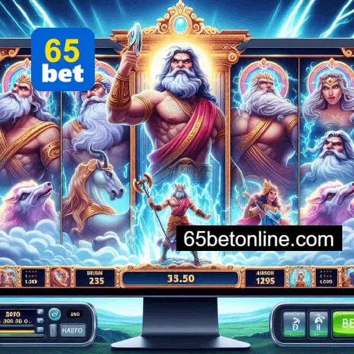 Visual apresentando slots populares da 65BET com jackpots progressivos e oportunidades de ganhos altos.